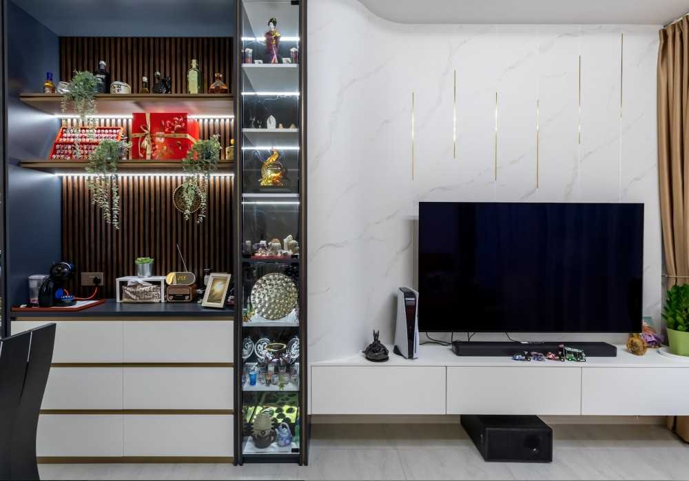 Modern Living Room with Marble Floor and TV Console