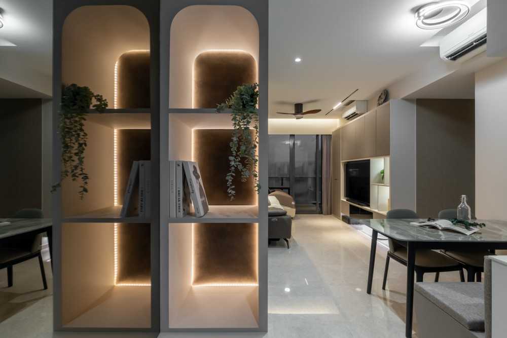 Modern Entryway with Bookshelf and Small Storage
