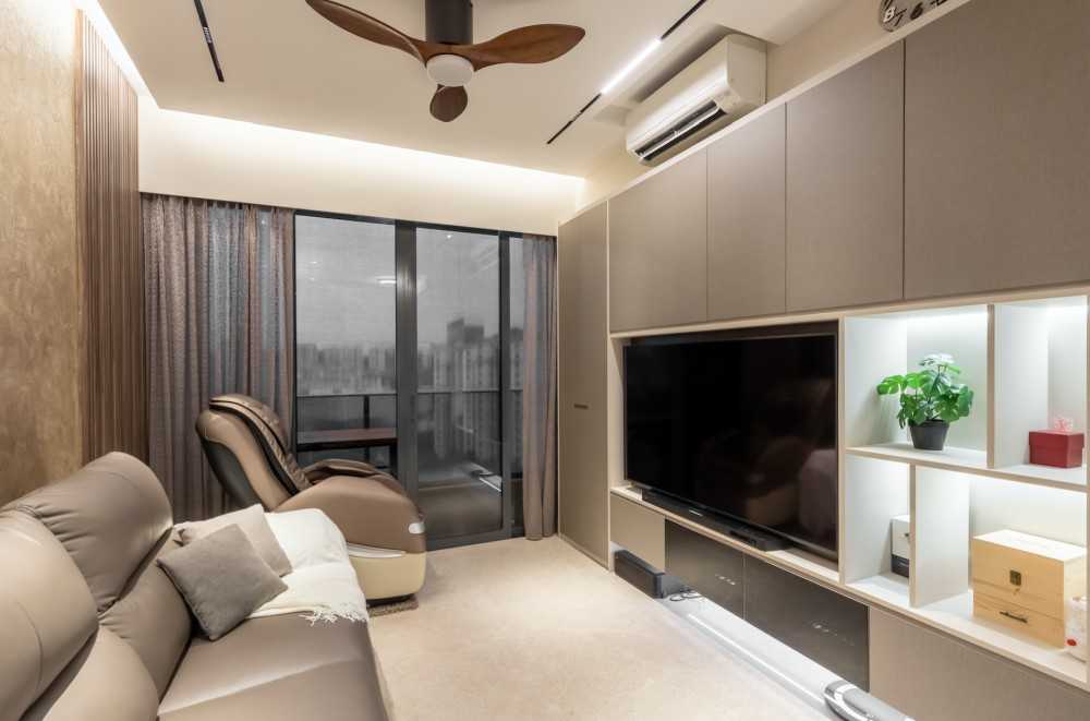 Modern Living Room with Cove Lighting and Ceiling Light