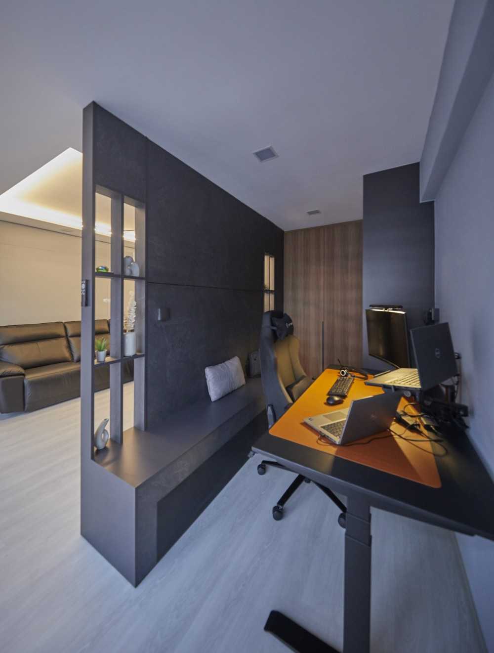 Contemporary Study with Bookshelf and Ceiling Light