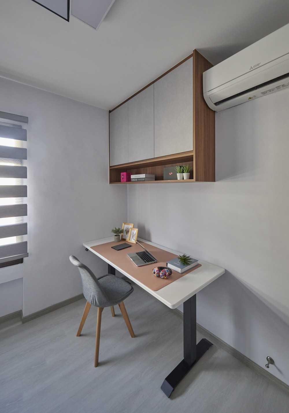 Contemporary Bedroom with Bookshelf and Vinyl Flooring