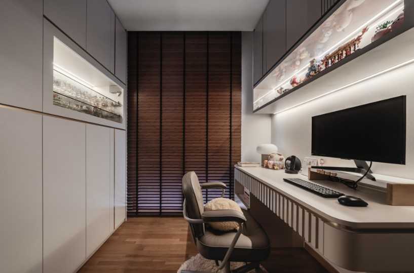 Modern Study with Cove Lighting and Desk
