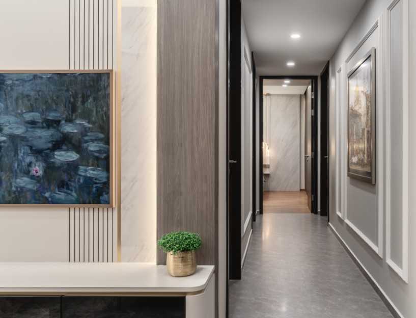 Modern Hallway with Artwork and Console Table