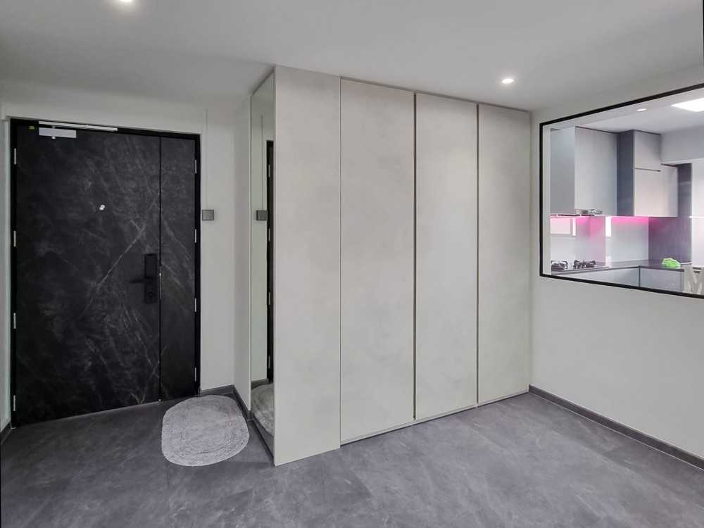 Modern Foyer with Mirror and Storage Cabinets