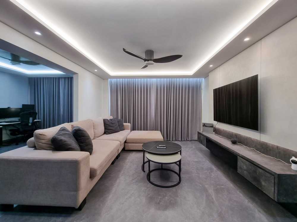 Modern Living Room with TV Console and Panelling