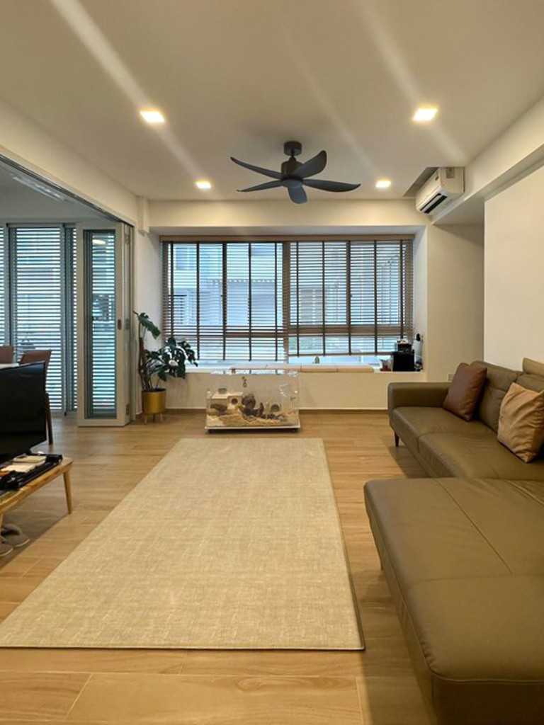Scandinavian Living Room with Window Seat and Window Grille