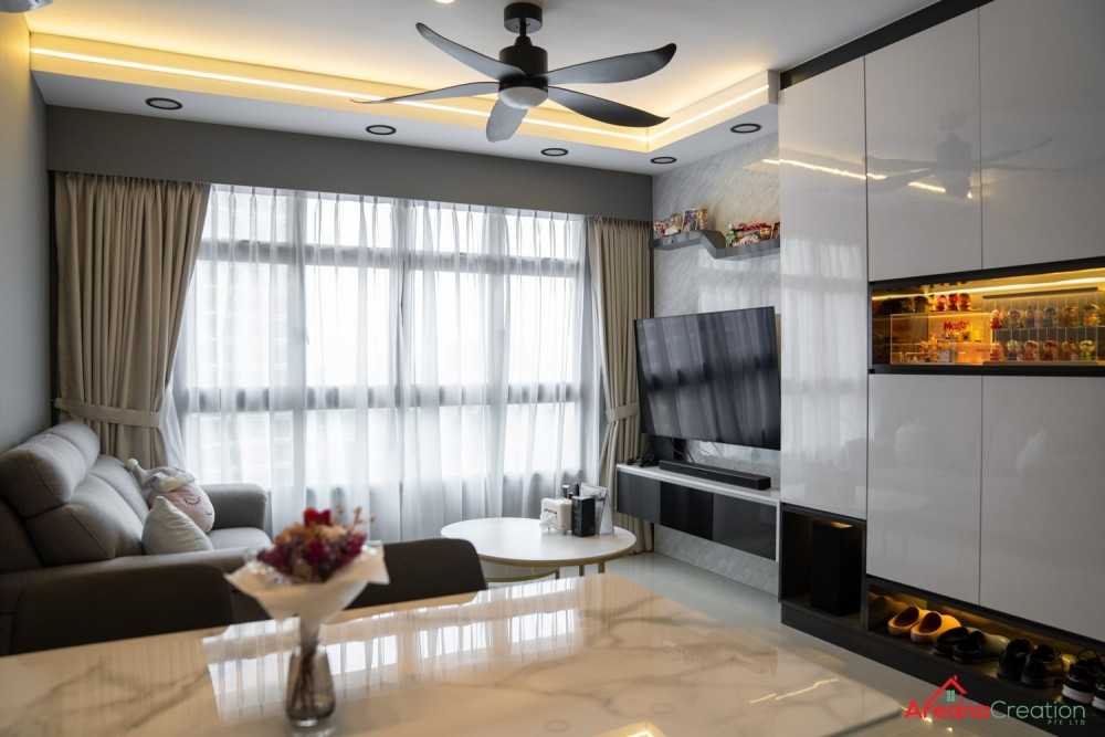 Scandinavian Living Room with TV Console and Feature Wall