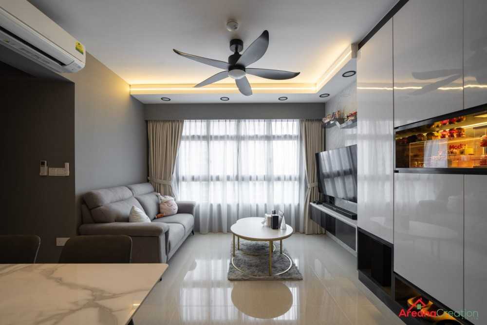 Scandinavian Living Room with Homogeneous Tiles and TV Console