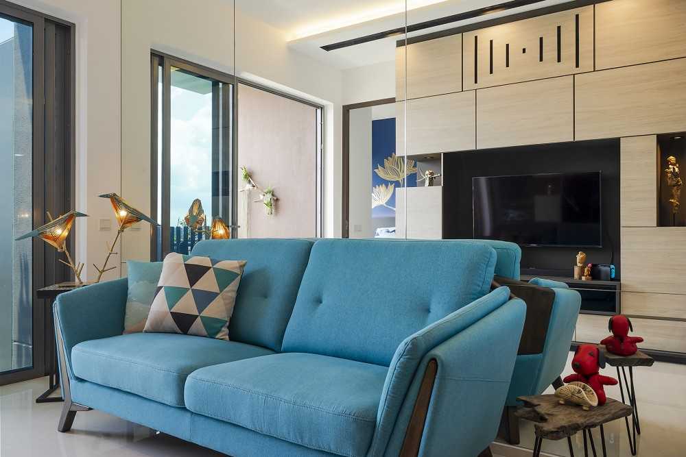 Contemporary Living Room with TV Console and Feature Wall
