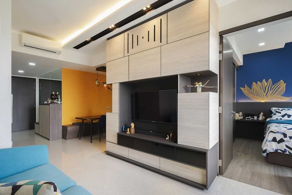 Contemporary Living Room with TV Console and Feature Wall