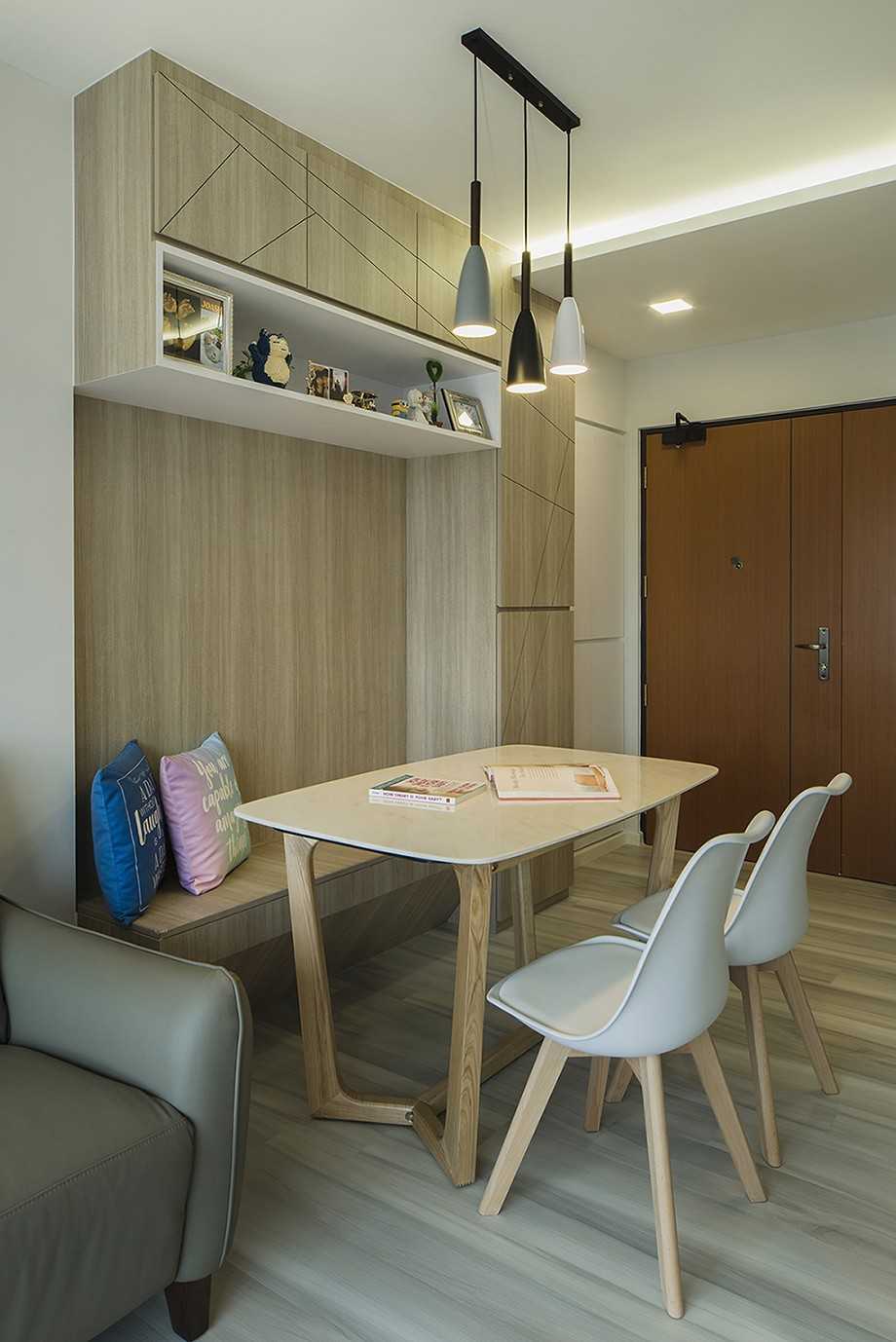 Scandinavian Dining Room with Drop Light and Cove Lighting