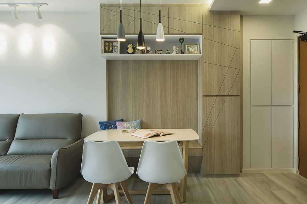 Scandinavian Dining Room with Drop Light and Cove Lighting