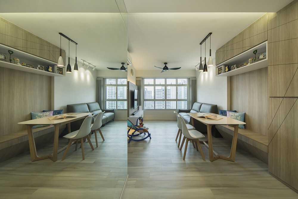 Scandinavian Dining Room with Drop Light and Cove Lighting