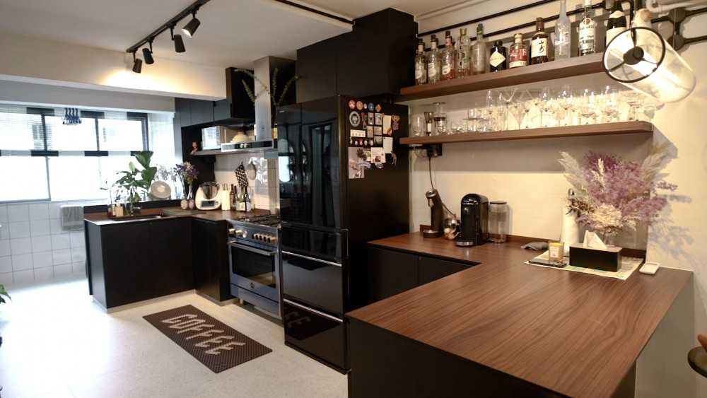 Vintage Kitchen with Countertop and Herringbone Tiling