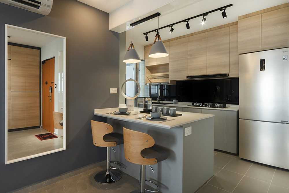 Scandinavian Kitchen with Countertop and Kitchen Island