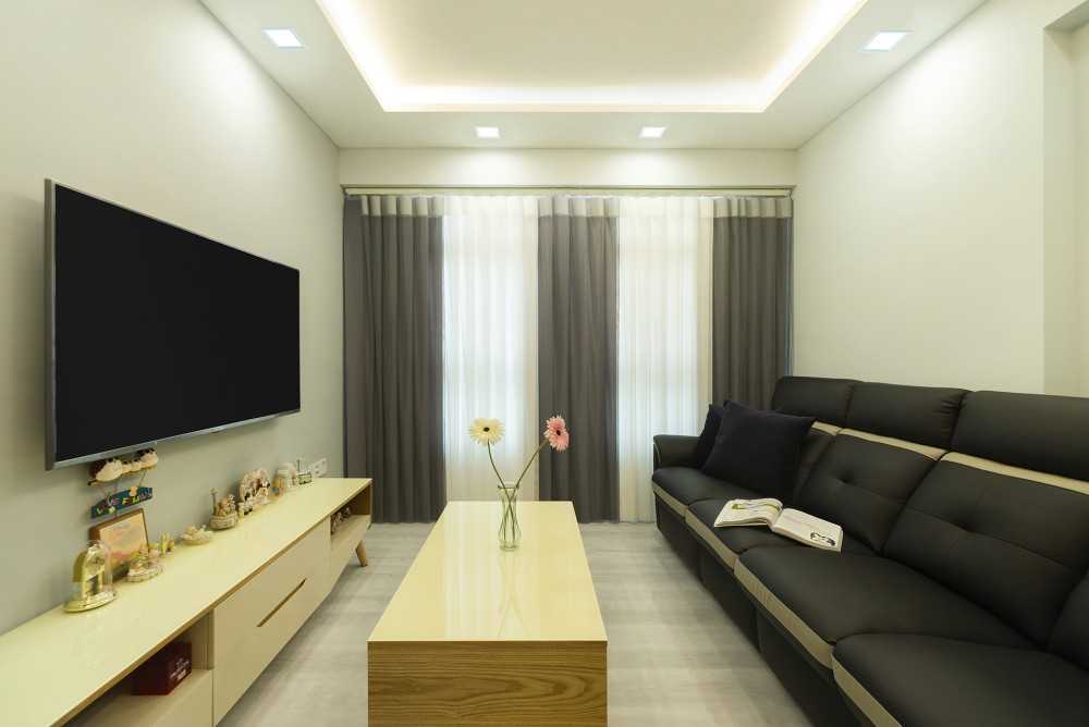 Minimalist Living Room with Vinyl Flooring and TV Console