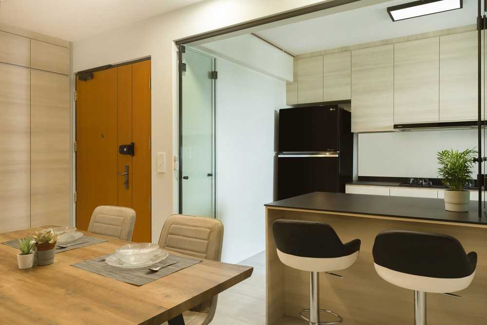 Minimalist Dining Room with Downlights and Dining Table
