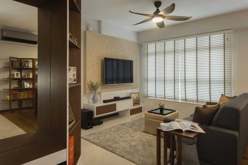 Contemporary Living Room with TV Console and Feature Wall