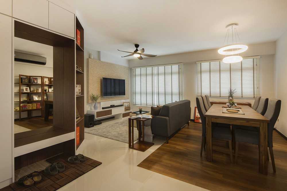 Contemporary Dining Room with Drop Light and Dining Table