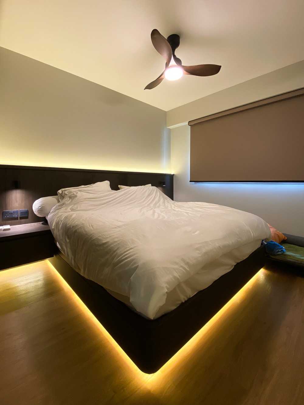 Scandinavian Bedroom with Built-in Bed and Bedside Table