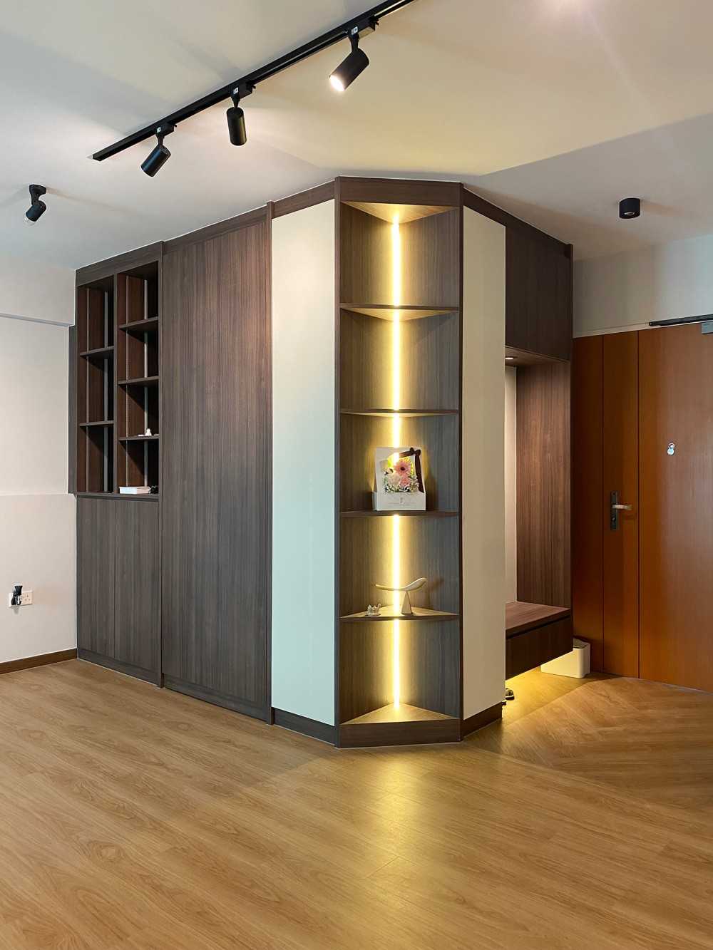 Scandinavian Foyer with Storage Cabinets and Display Cabinets