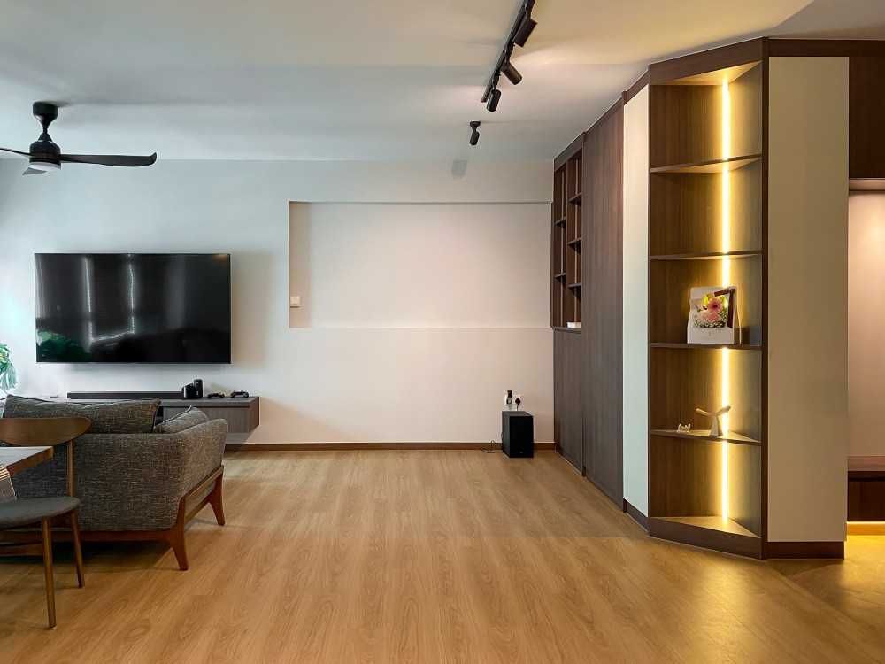 Scandinavian Foyer with TV Console and Storage Cabinets