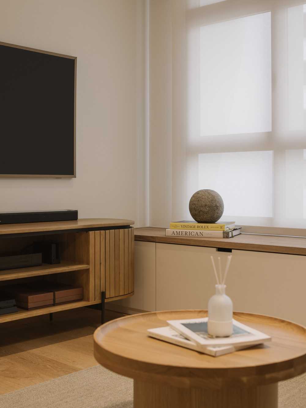 Modern Living Room with Vinyl Flooring and TV Console