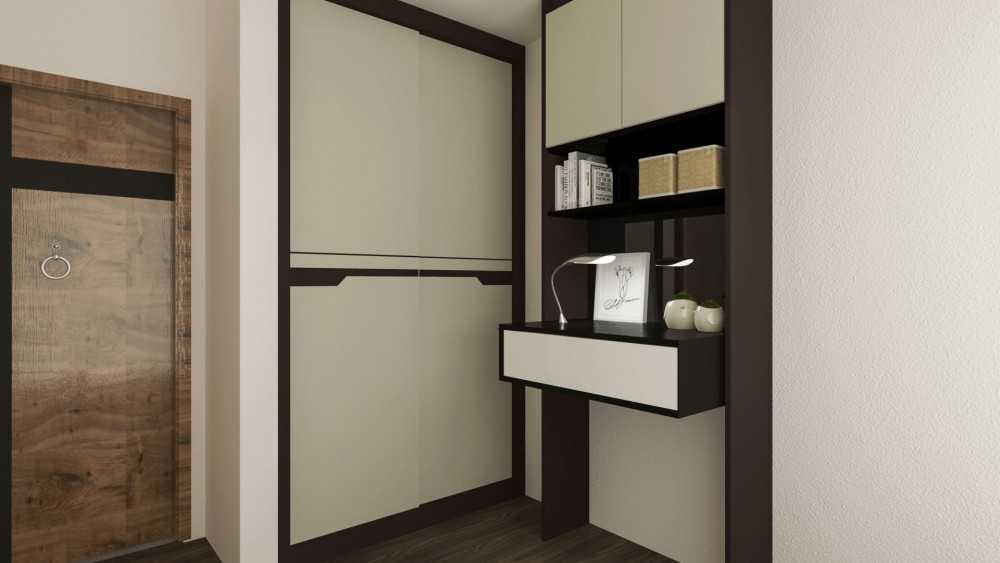 Contemporary Bedroom with Bookshelf and Vinyl Flooring