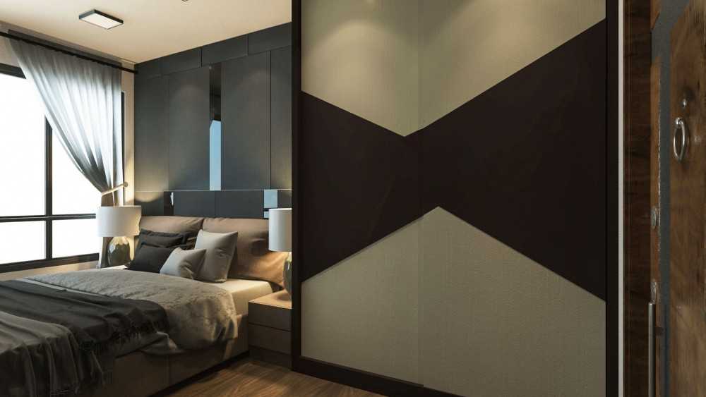 Contemporary Bedroom with Wood Flooring and Wardrobe