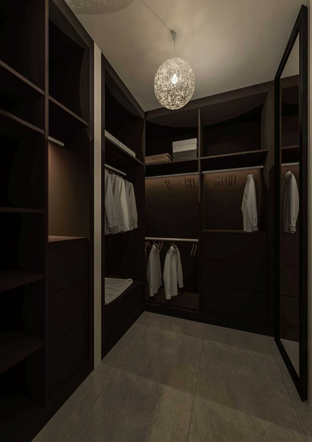 Contemporary Walk-in Wardrobe with Mirror and Wardrobe