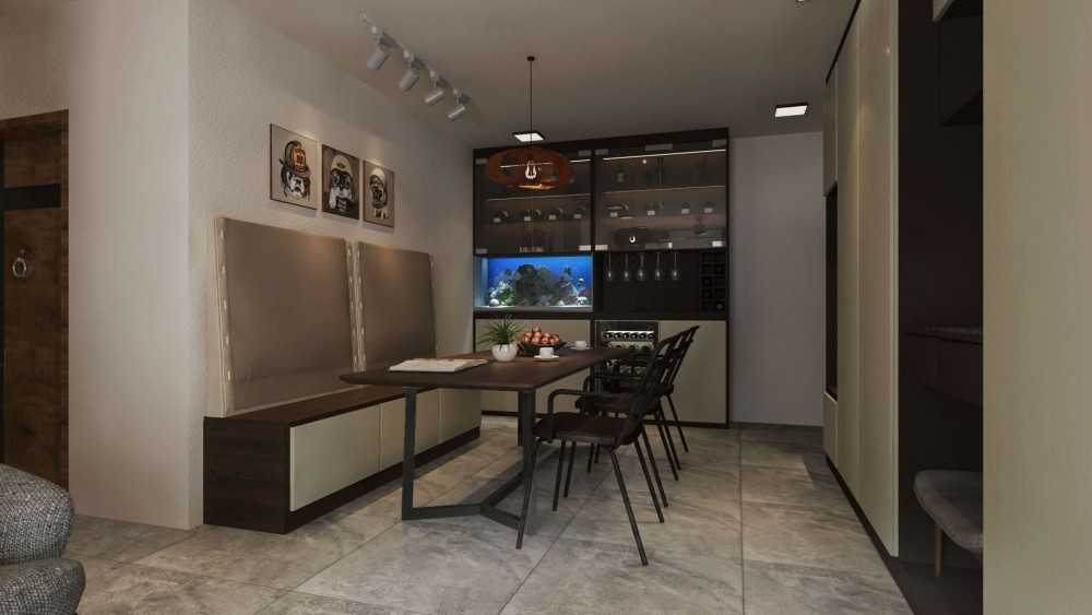 Contemporary Dining Room with Drop Light and Dining Table