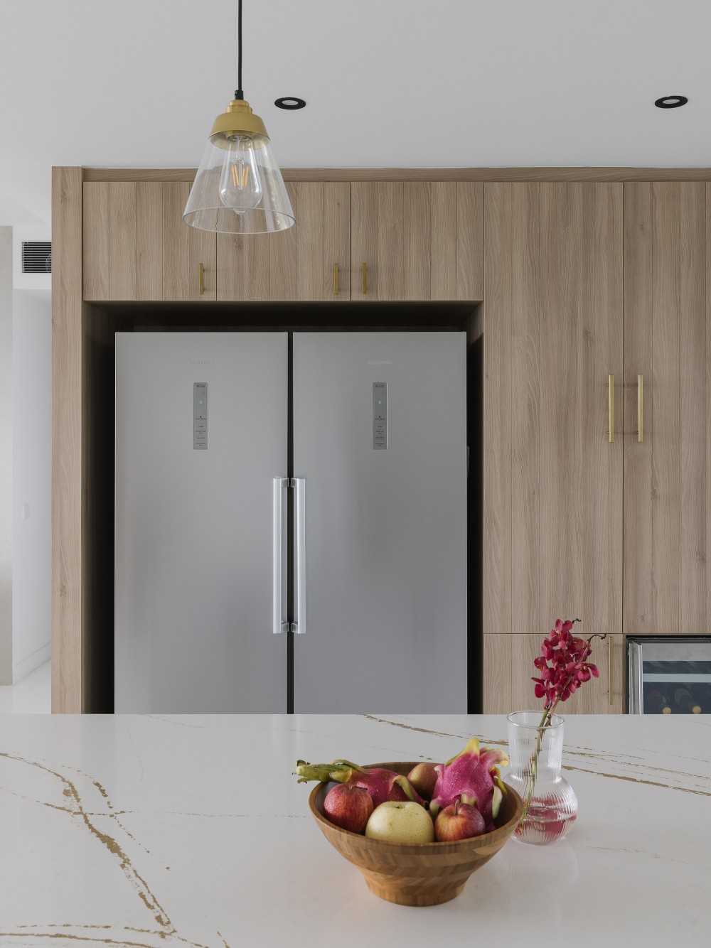 Modern Pantry with Kitchen Island and Downlights