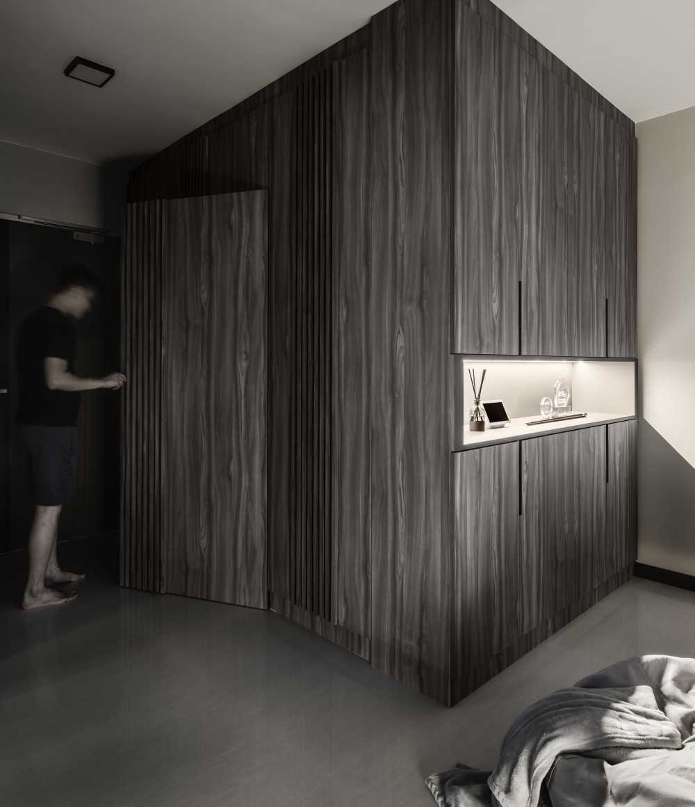 Contemporary Foyer with Homogeneous Tiles and Storage Cabinets