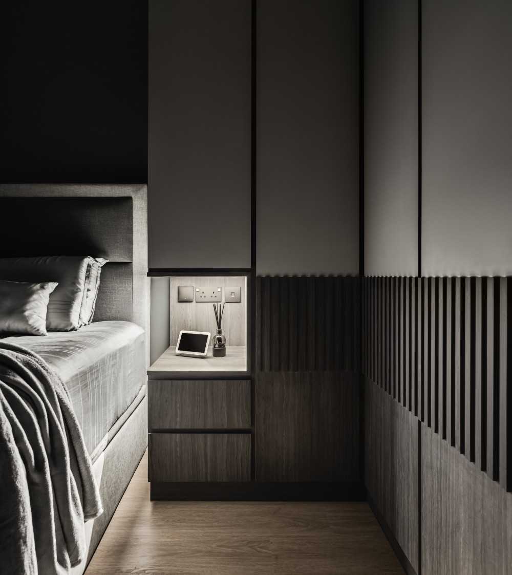 Contemporary Bedroom with Platform Bed and Vinyl Flooring