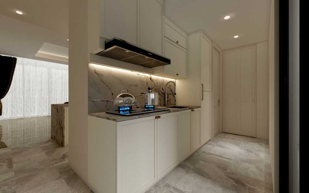 Contemporary Kitchen with Countertop and Homogeneous Tiles