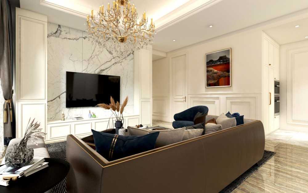 Contemporary Living Room with Marble Floor and TV Console