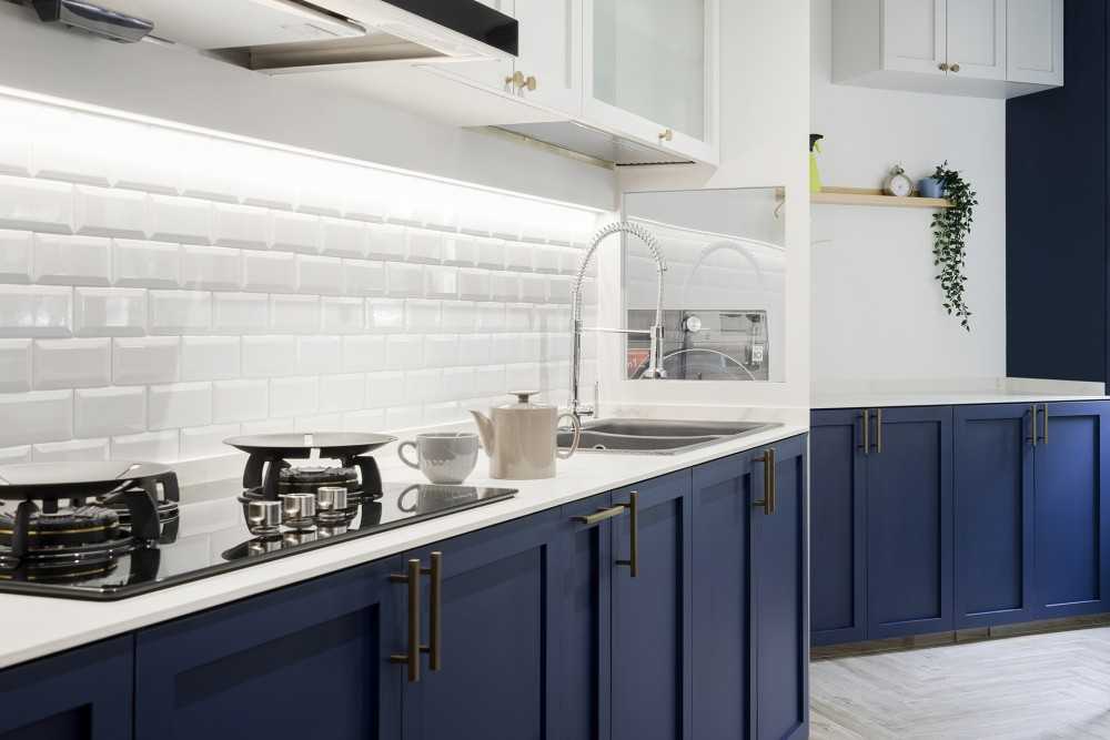 Country Kitchen with Countertop and Herringbone Tiling