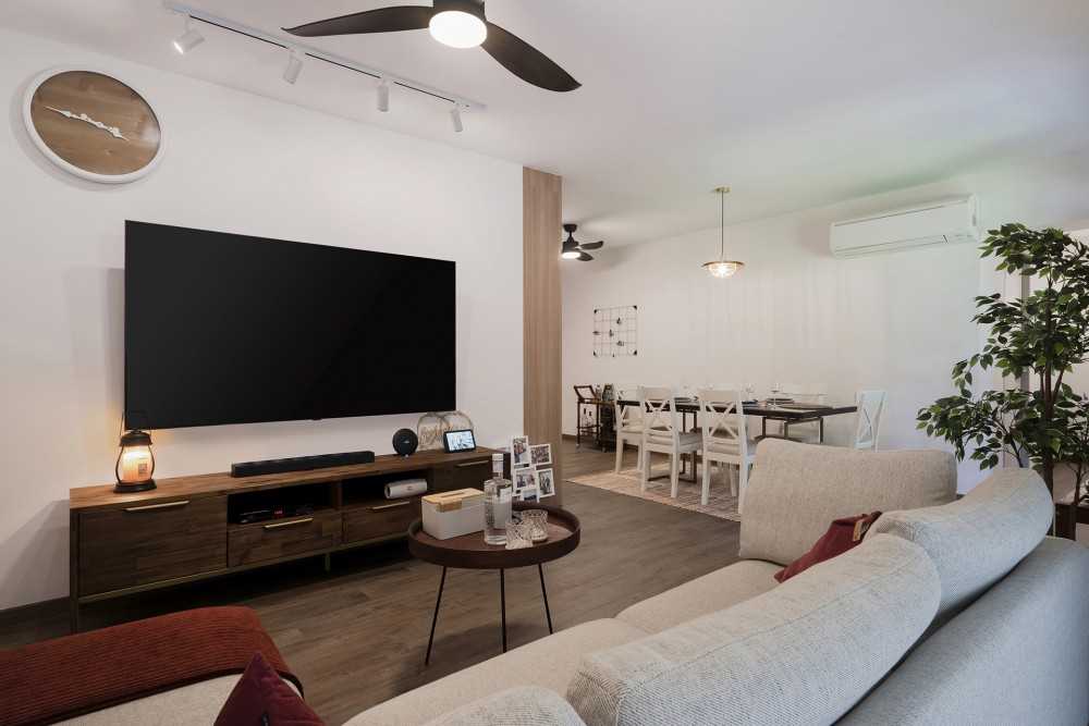 Country Living Room with Vinyl Flooring and TV Console