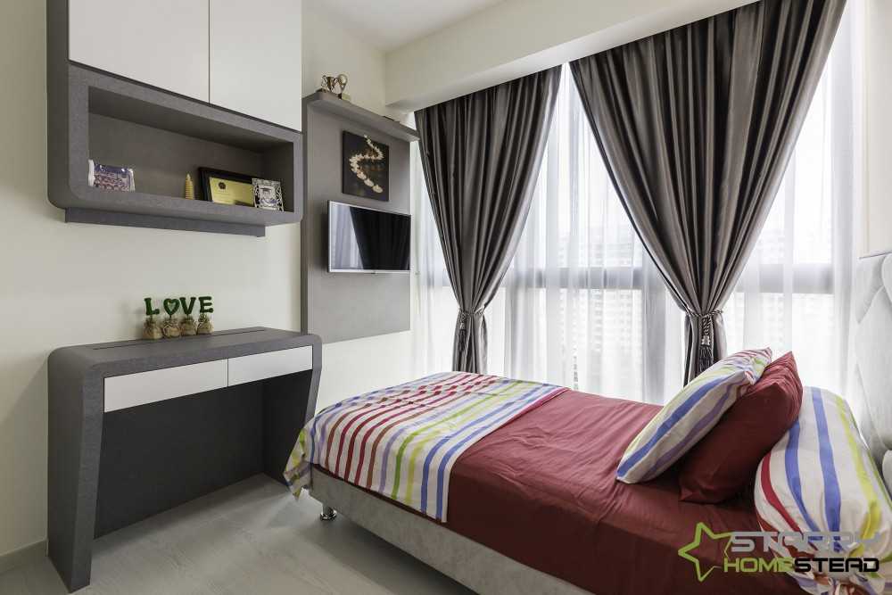 Modern Bedroom with Wall Shelves and Bed