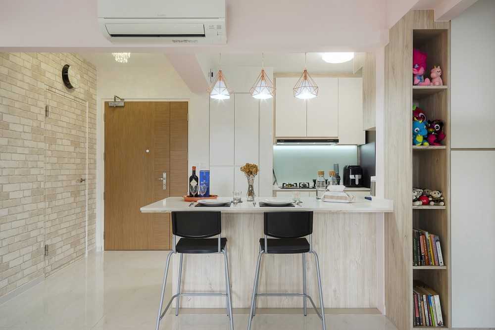 Scandinavian Kitchen with Countertop and Homogeneous Tiles