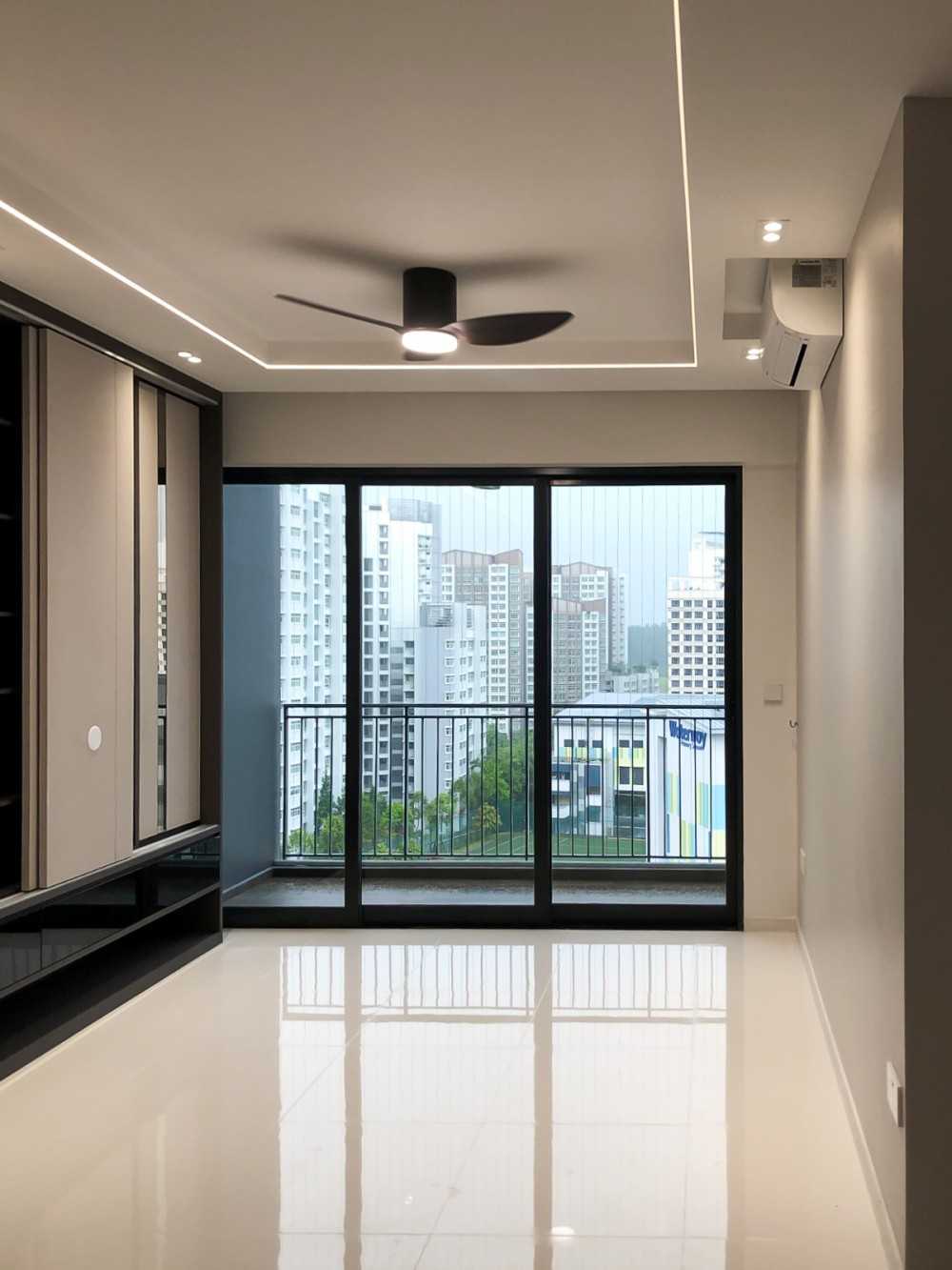Modern Living Room with Glass Door and Panelling