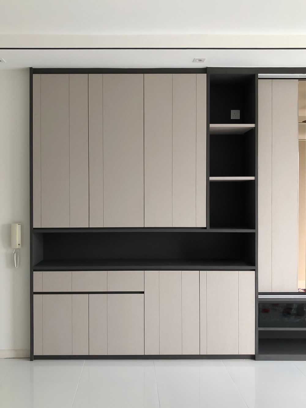 Modern Living Room with Paintings and Storage Cabinets