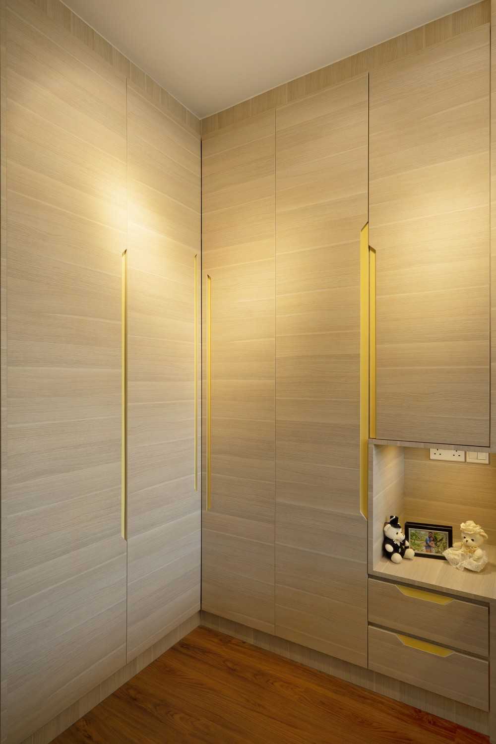 Scandinavian Bedroom with Vinyl Flooring and Cove Lighting