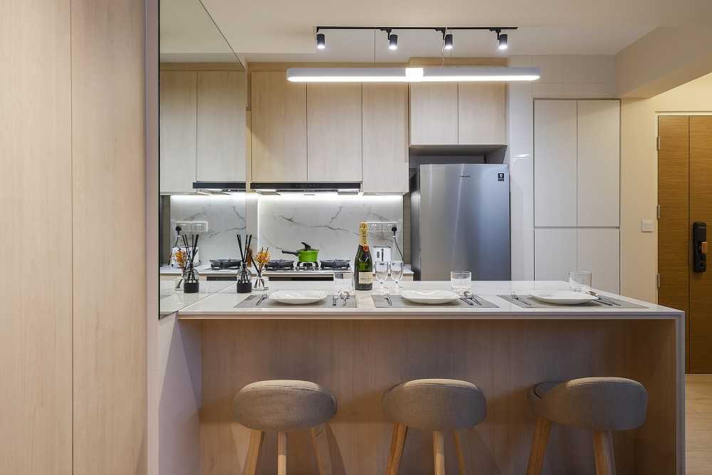 Scandinavian Kitchen with Countertop and Vinyl Flooring