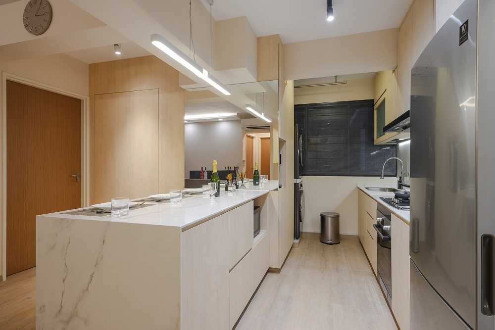 Scandinavian Kitchen with Countertop and Vinyl Flooring