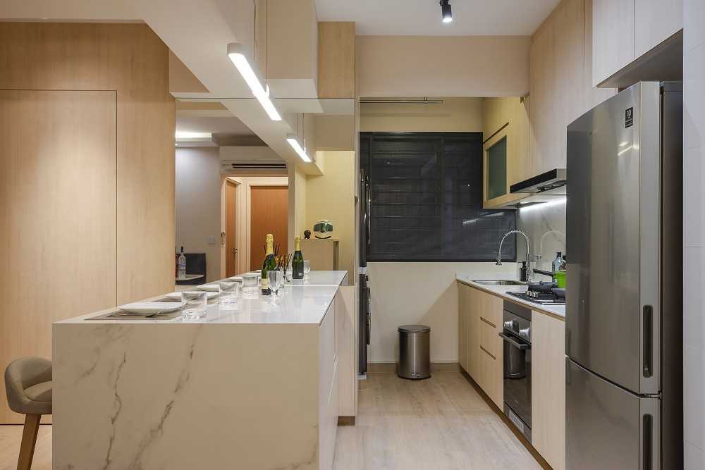 Scandinavian Kitchen with Countertop and Vinyl Flooring