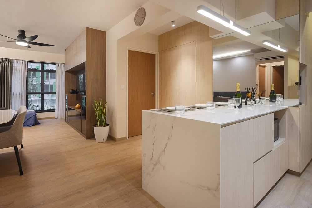 Scandinavian Kitchen with Countertop and Vinyl Flooring