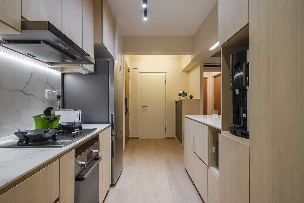 Scandinavian Kitchen with Countertop and Vinyl Flooring