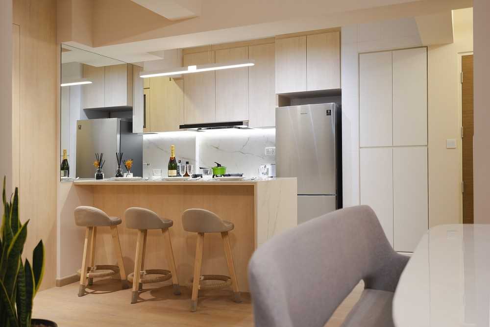 Scandinavian Kitchen with Countertop and Vinyl Flooring