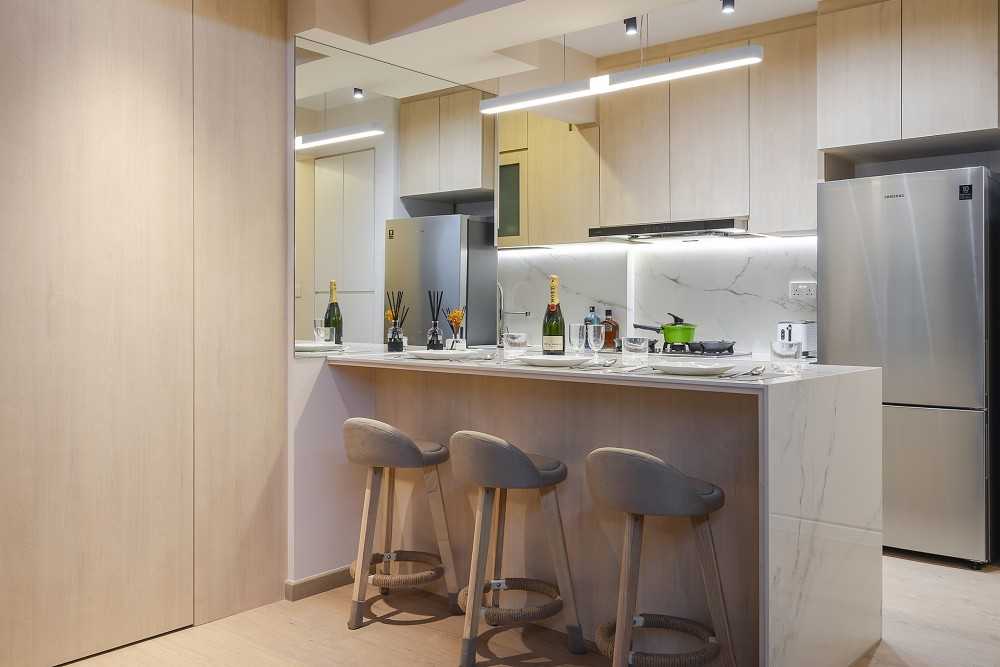 Scandinavian Kitchen with Countertop and Vinyl Flooring